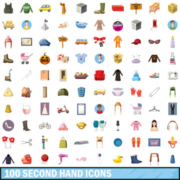 100 second hand icons set, cartoon style