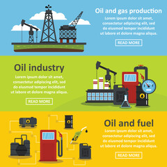 Oil industry gas banner horizontal set, flat style