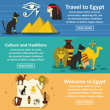 Egypt travel banner horizontal set, flat style