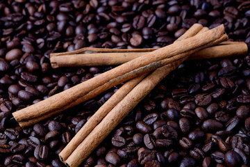 Coffee beans with cinnamon A mixture of popular drinks.