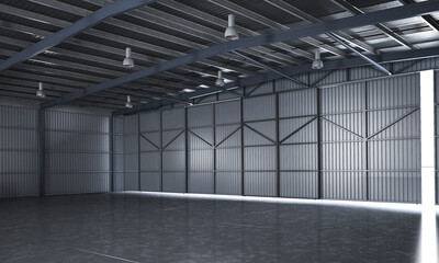 3d rendering beautiful empty metal storage warehouse