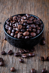 Coffee beans on wooden floor Popular drinks