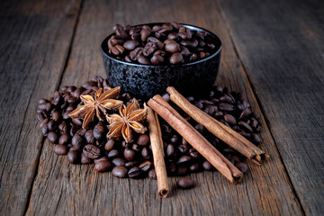 Coffee beans with cinnamon A mixture of popular drinks.