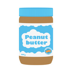Peanut butter with peanuts. Healthy nutrition for breakfast. Flat style.
