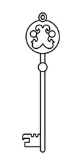 Vintage key for coloring book. Black linear silhouette isolated on white background.