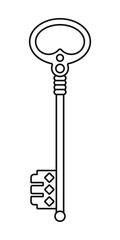 Vintage key for coloring book. Black linear silhouette isolated on white background.