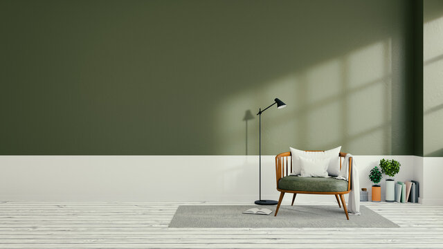 Minimalist  Interior Design,green Living Room , 3d Render