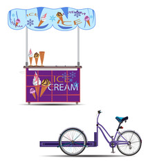 Mobile ice cream bike vector flat illustration