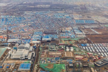 Aerial shot of an industrial zone in China