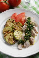 Chicken breast with Pesto sauce and vegetables