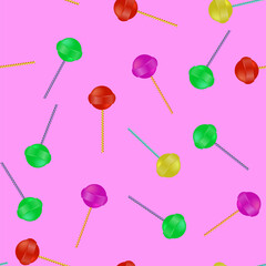 Colored Candy Seamless Pattern on Pink Background