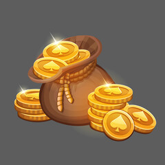 Bag of gold coins icon. Vector illustration