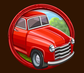 Red truck icon in frame. Vector illustration