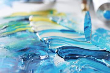 Oil paint smears with palette knife, closeup