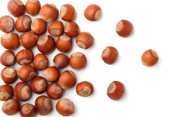 Group of hazelnuts isolated on white