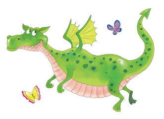 A cute dragon. Fairy tale. Coloring page. Illustration for children. Funny cartoon characters