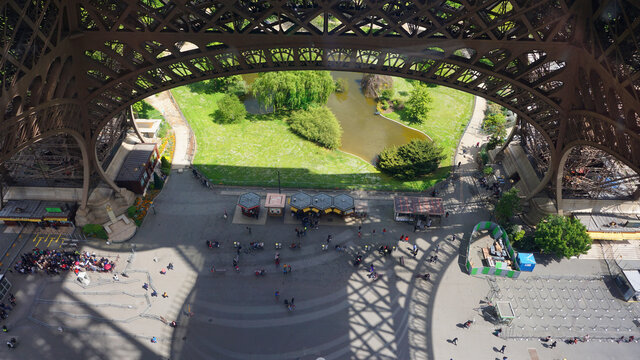 Photo of Eiffel tower base as seen from 1st floor, Paris, France
