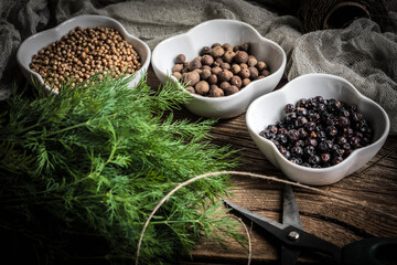 Grain of the herbs in the little bowl.