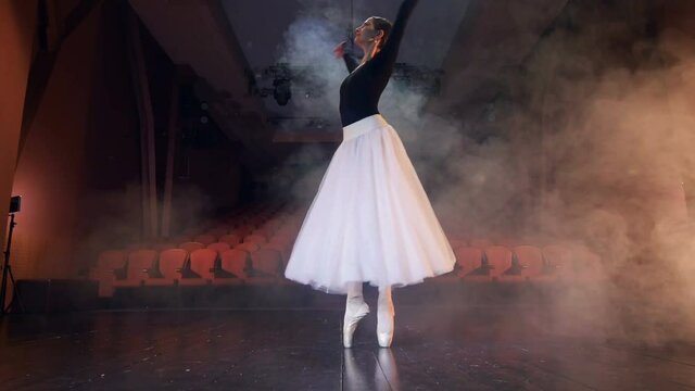 Graceful ballerina dancing on the stage