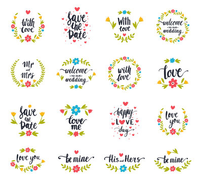 Vector hand drawn typography save the date quote text logo badge design wedding for greeting cards or invitations illustration