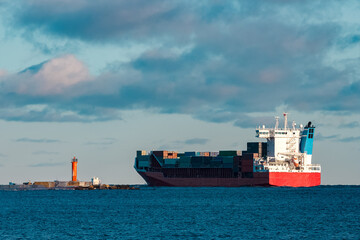 Red container ship