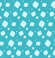 Fototapeta na wymiar Abstract blue seamless pattern with white ice cubes, water and ice. Nice bright texture for wrapping paper, backgrounds, covers, banners, design