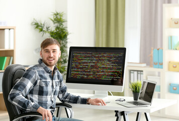 Young programmer at workplace