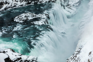 Famous Gullfoss is one of the most beautiful waterfalls on the Iceland