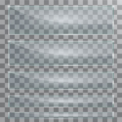 Vector modern transparent glass plates set on sample background. 