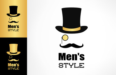 Male hat, mustache and monocle vector. Men's style logo.