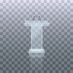 Transparent Podium Tribune Rostrum Stands with Microphones on a white background