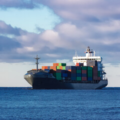 Grey container ship
