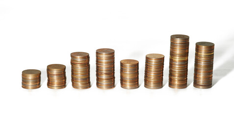Piles of coins of different height, russian coins