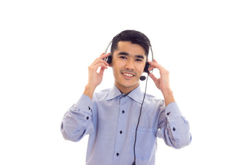 Young man using headphones 