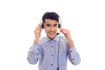 Young man using headphones 