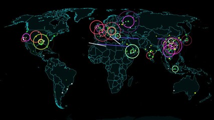 Hacker War Super Modern Digital Data Hacking World Map Simulation - Powered by Adobe