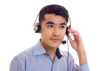 Young man using headphones 