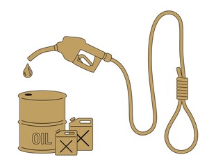 Fuel pistol with hangman's noose, fuel barrel and jerry can