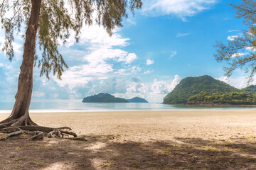 Sea and beach view with pine and island.In the morning, the calm sea wave.Locations;Ao manao Prachuap Khiri Khan Thailand