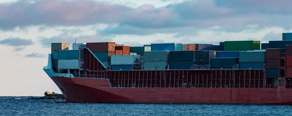 Red container ship