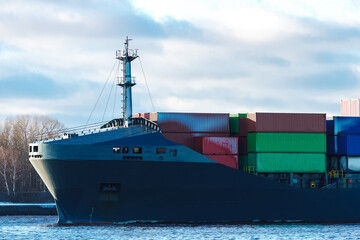 Grey container ship
