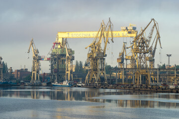 Ship repair at a repair yard in Szczecin, Poland - obrazy, fototapety, plakaty
