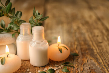 Beautiful spa composition on wooden table