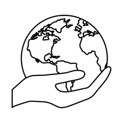 hand holding a planet earth icon over white background. vector illustration