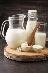 milk products - tasty healthy dairy products on a table sour cre