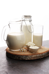 milk products - tasty healthy dairy products on a table sour cre