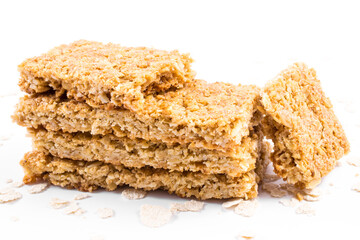 Oatmeal cereal bar isolated on white background