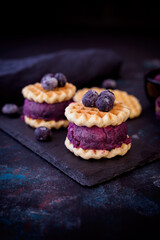 Waffles and Blueberry Ice Cream