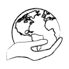 hand holding a planet earth icon over white background. vector illustration