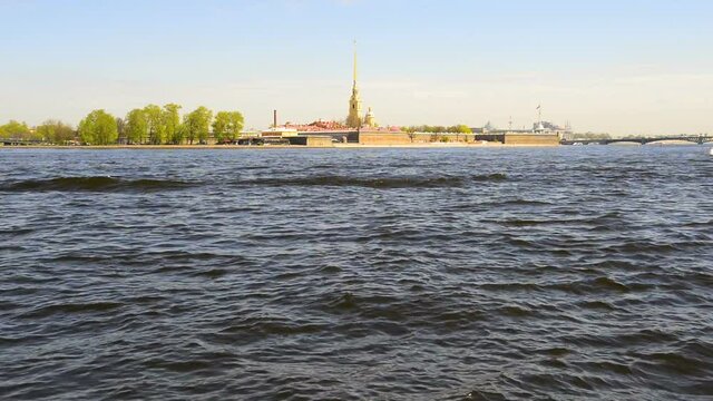 A view of the river Neva and the Peter and Paul fortress. Sunny may morning. Saint Petersburg, Russia